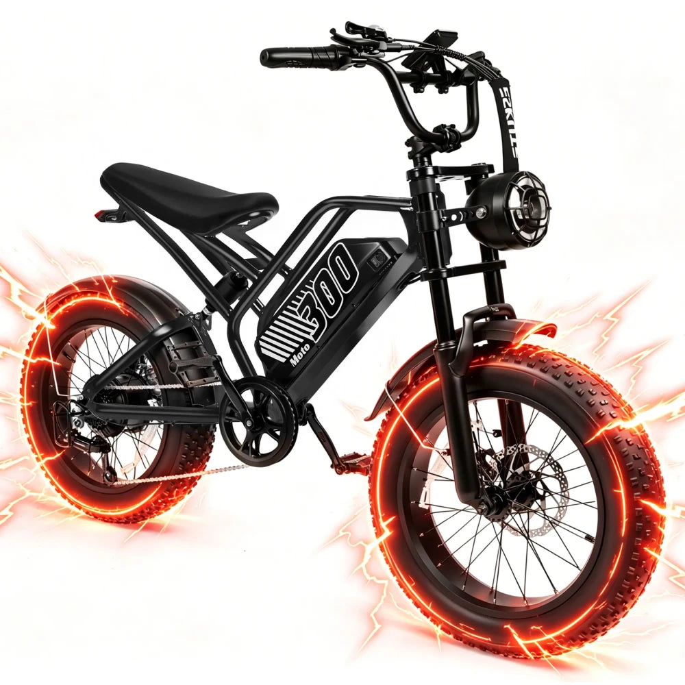 V300 Electric Dirt Bike for Adult, 48V 20.8/41.6Ah Removable Battery, 20"×4" Fat Tire E-Bike with 1500W Motor, Off-Road, Custom