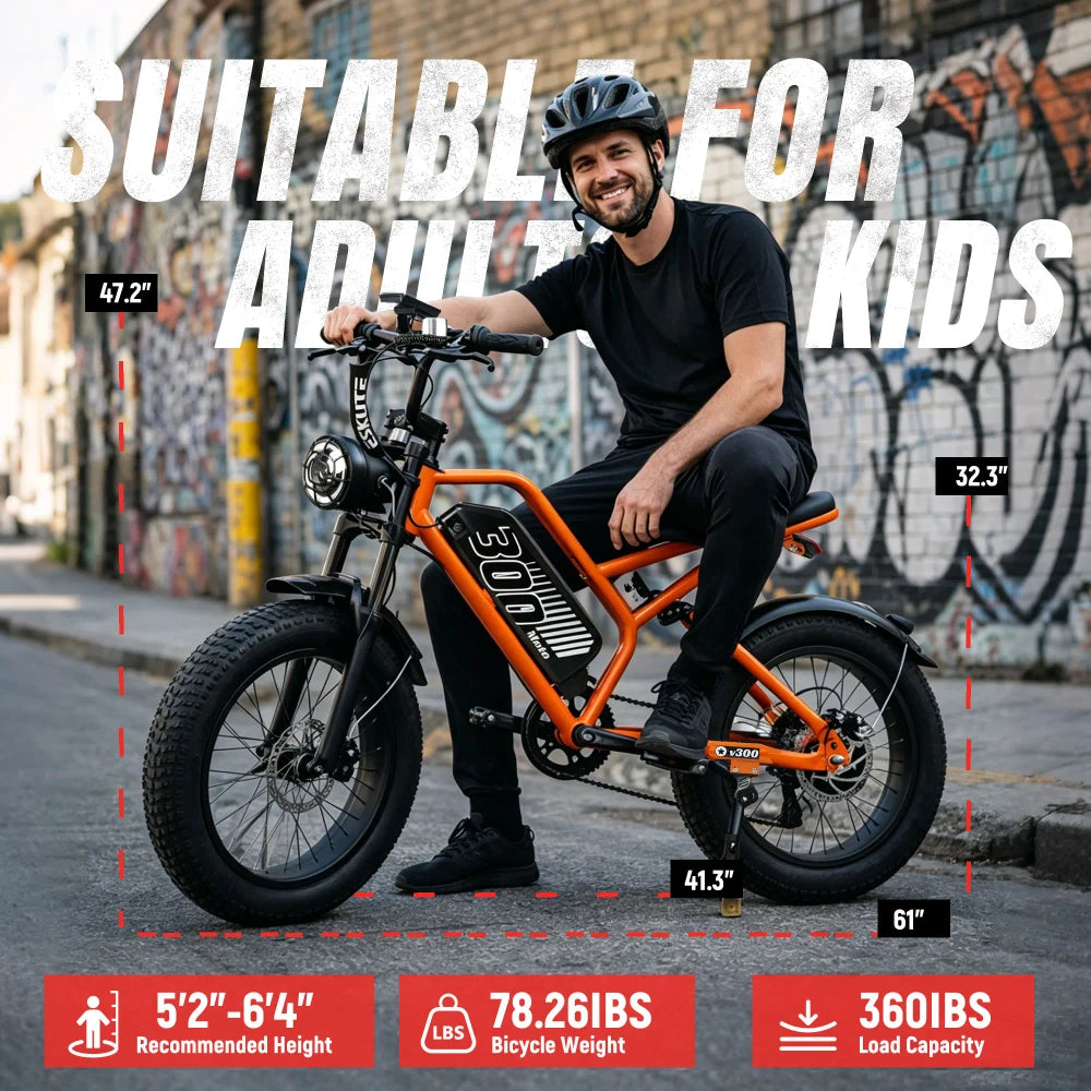 V300 Electric Dirt Bike for Adult, 48V 20.8/41.6Ah Removable Battery, 20"×4" Fat Tire E-Bike with 1500W Motor, Off-Road, Custom